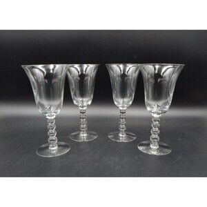 Imperial Glass Water Goblets Candlewick Clear 4 Ball Stem 7 3/8 Inch Tulip